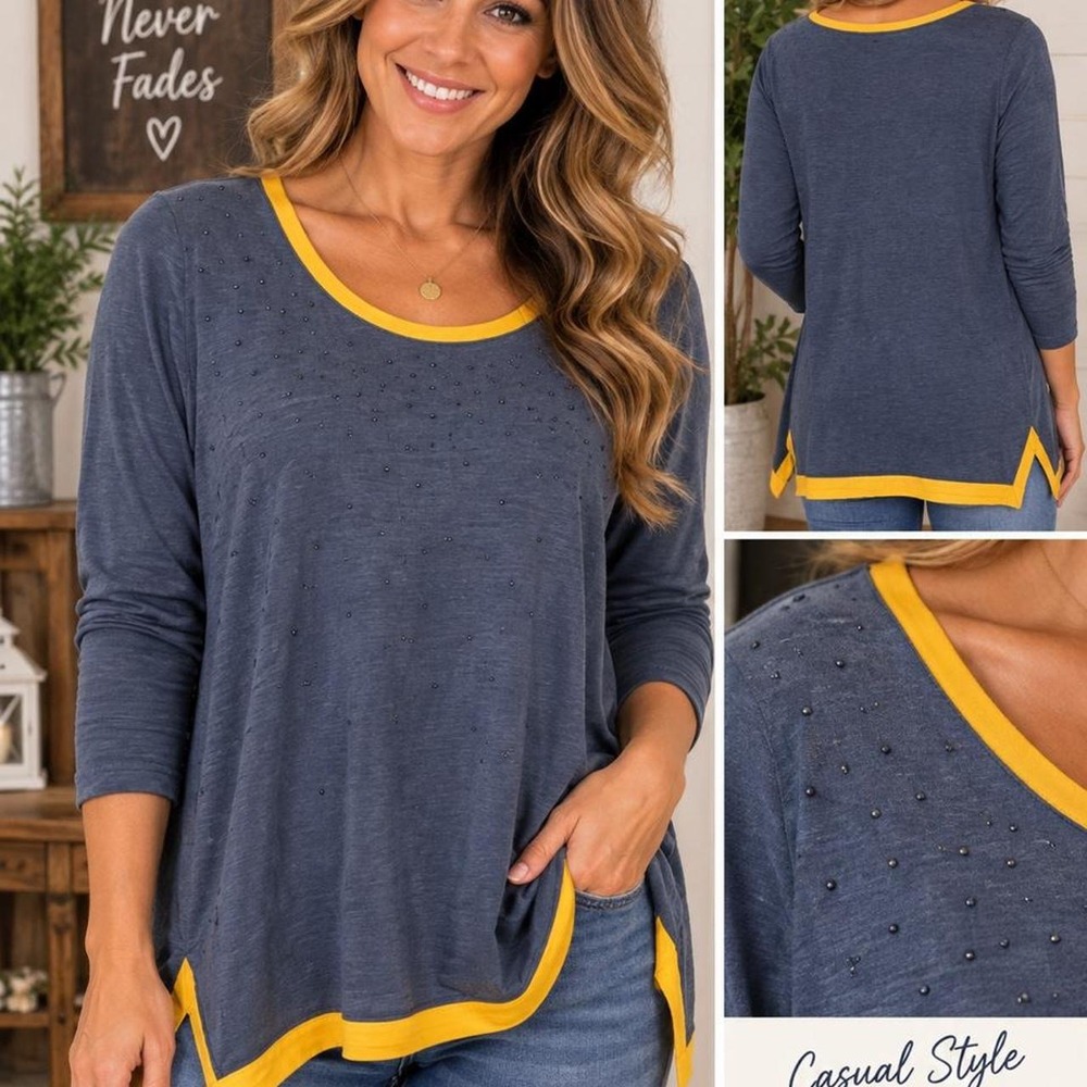UG Apparel WVU West Virginia University Rhinestone Tunic Top Navy Gold 1X
